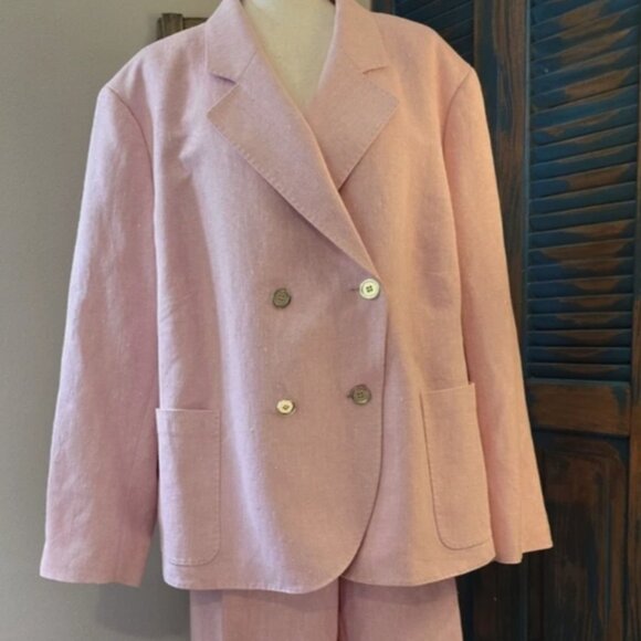 Lafayette 148 NY Pink Linen Silk Double Breasted Suit 24W - Picture 2 of 16
